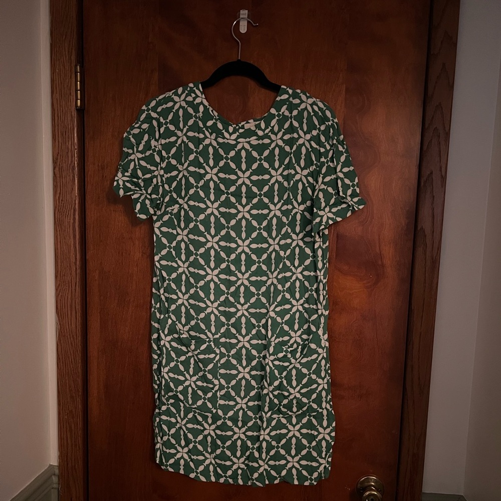 Boden Green and White Geometric Dress